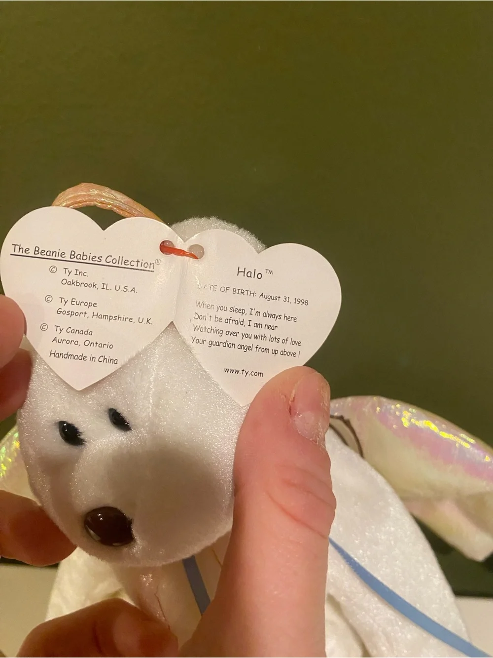Ty White Angel Bear Plush with Iridescent Wings